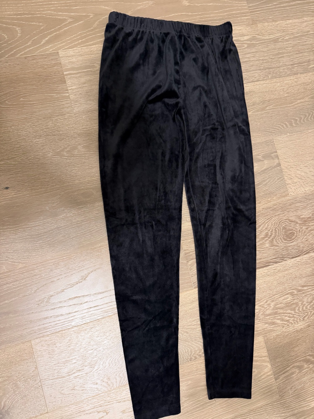 Black Velvet-Look Leggings with Elastic Waistband